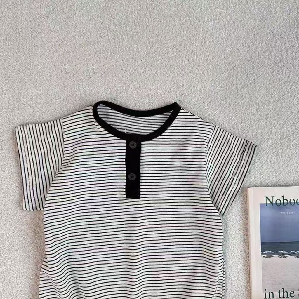 半袖ロンパース ボーダーヘンリーネック半袖ロンパース【mh0010417】