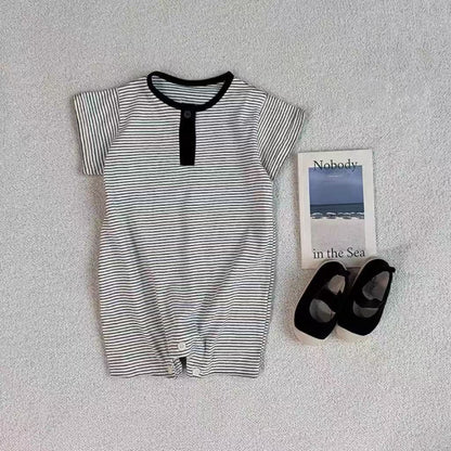 半袖ロンパース ボーダーヘンリーネック半袖ロンパース【mh0010417】