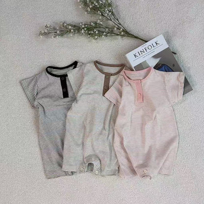 半袖ロンパース ボーダーヘンリーネック半袖ロンパース【mh0010417】