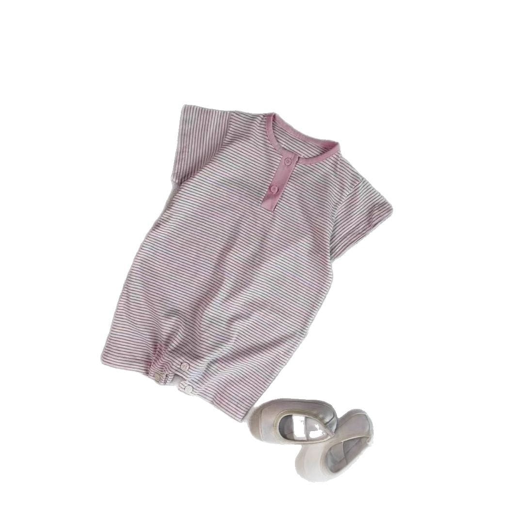 半袖ロンパース ボーダーヘンリーネック半袖ロンパース【mh0010417】