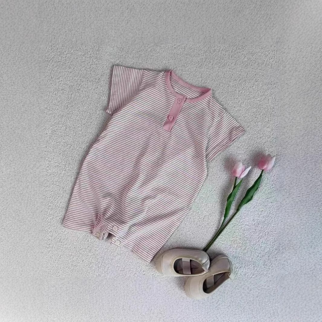 半袖ロンパース ボーダーヘンリーネック半袖ロンパース【mh0010417】