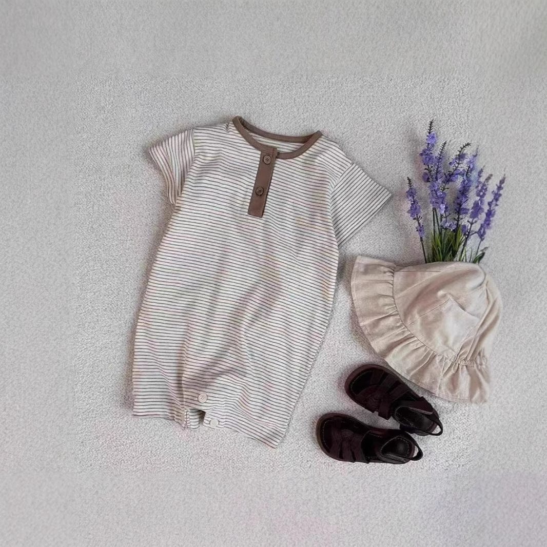 半袖ロンパース ボーダーヘンリーネック半袖ロンパース【mh0010417】