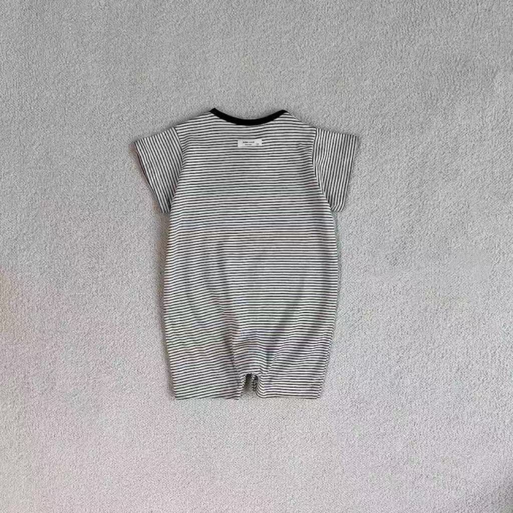 半袖ロンパース ボーダーヘンリーネック半袖ロンパース【mh0010417】