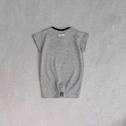 半袖ロンパース ボーダーヘンリーネック半袖ロンパース【mh0010417】