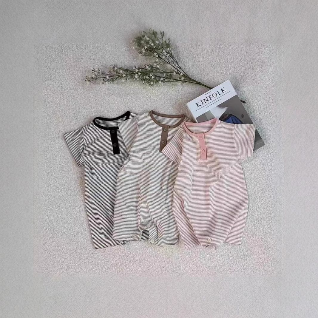 半袖ロンパース ボーダーヘンリーネック半袖ロンパース【mh0010417】