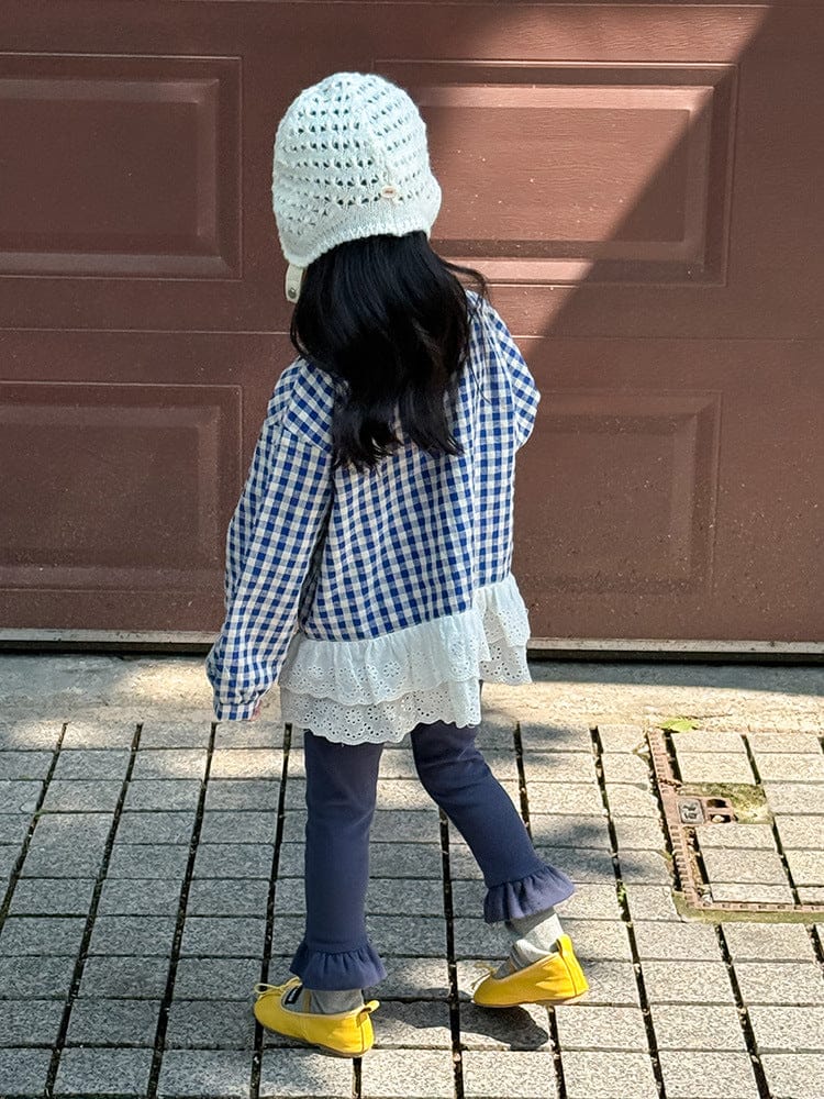 長袖シャツ・ブラウス ペプラムレースフリルチェック長袖ブラウス【mh0010564】