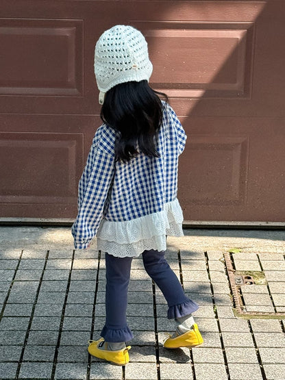 長袖シャツ・ブラウス ペプラムレースフリルチェック長袖ブラウス【mh0010564】