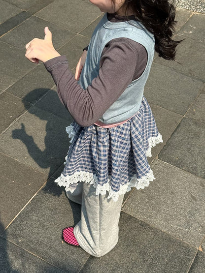 ロングパンツ・スウェットパンツ チェックアシメスカートドッキングスウェットパンツ【mh0010565】