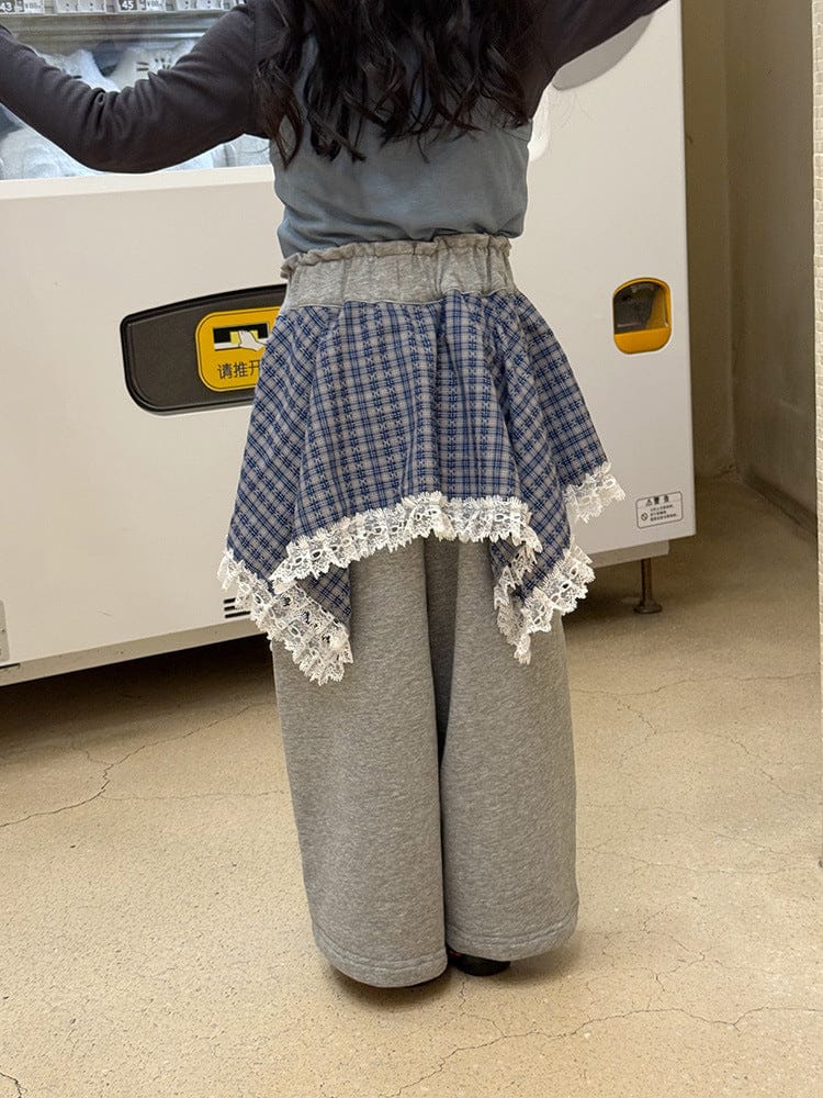 ロングパンツ・スウェットパンツ チェックアシメスカートドッキングスウェットパンツ【mh0010565】