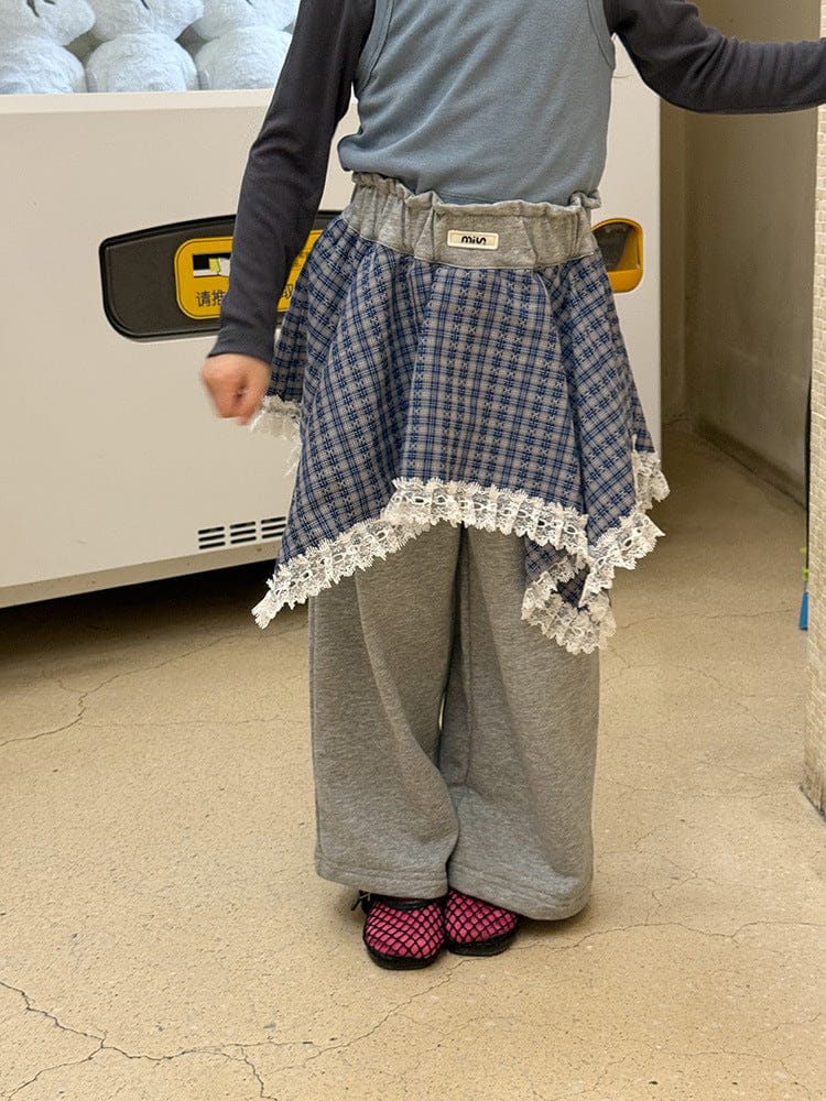 ロングパンツ・スウェットパンツ チェックアシメスカートドッキングスウェットパンツ【mh0010565】