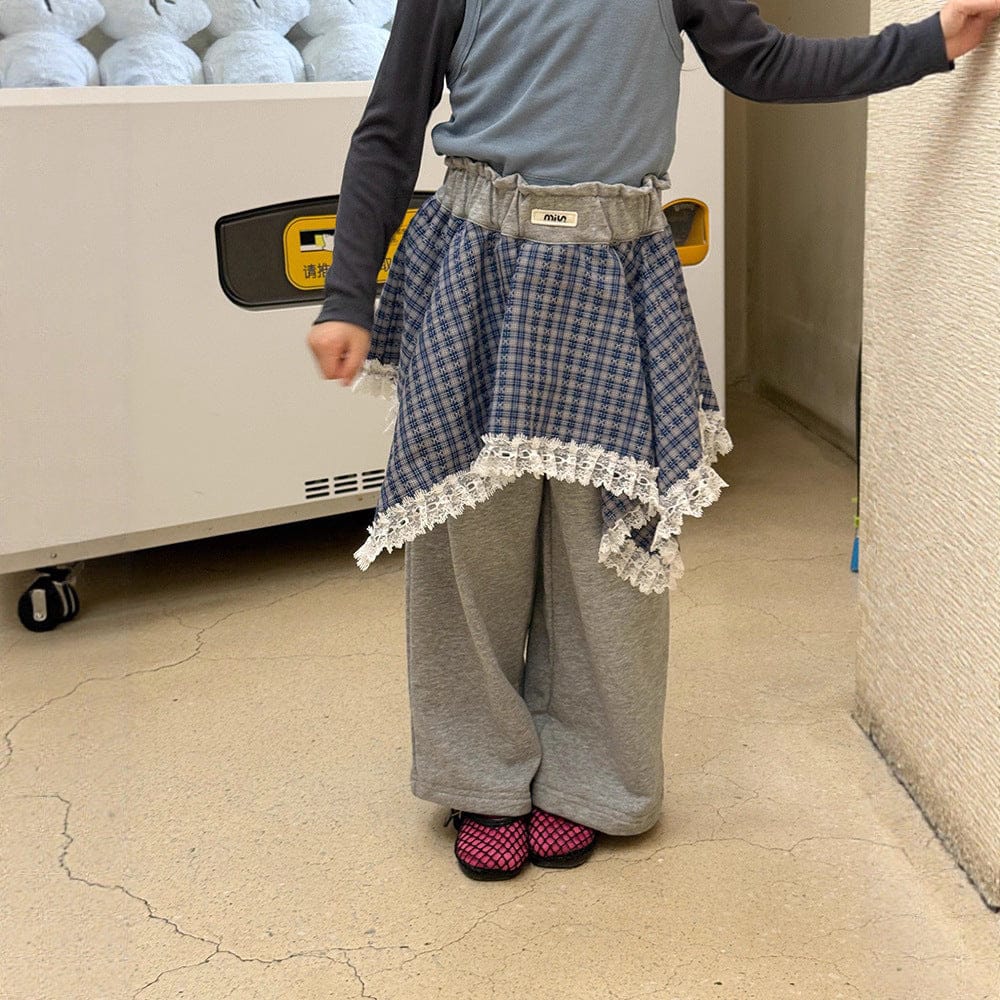 ロングパンツ・スウェットパンツ チェックアシメスカートドッキングスウェットパンツ【mh0010565】