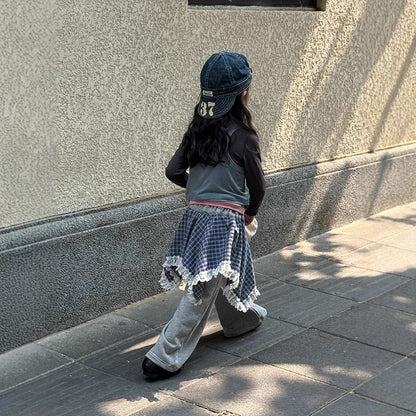 ロングパンツ・スウェットパンツ チェックアシメスカートドッキングスウェットパンツ【mh0010565】