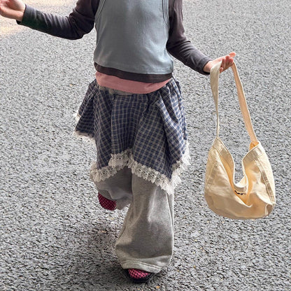 ロングパンツ・スウェットパンツ チェックアシメスカートドッキングスウェットパンツ【mh0010565】