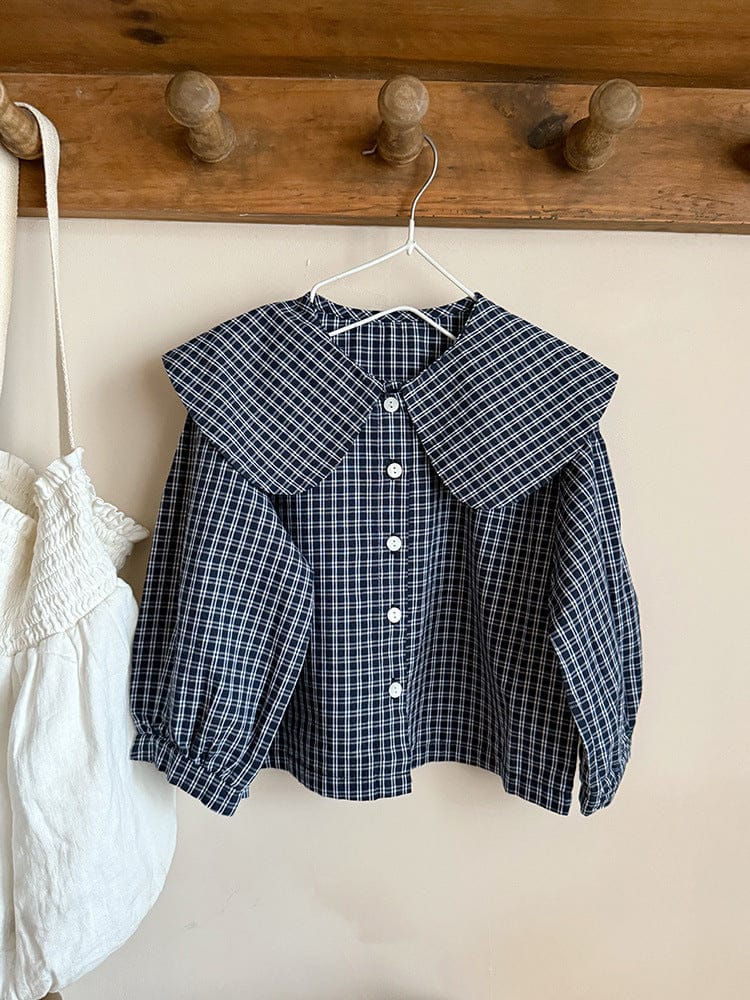 長袖シャツ・ブラウス ビッグ襟チェックブラウス【mh0010566】