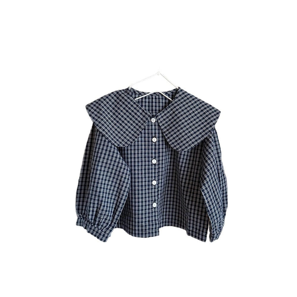 長袖シャツ・ブラウス ビッグ襟チェックブラウス【mh0010566】