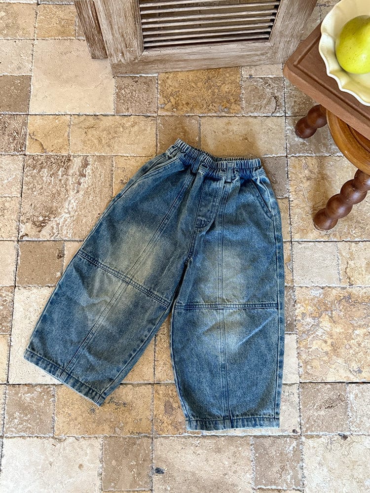 デニムパンツ 切替えステッチルーズデニムパンツジーンズ【mh0010567】