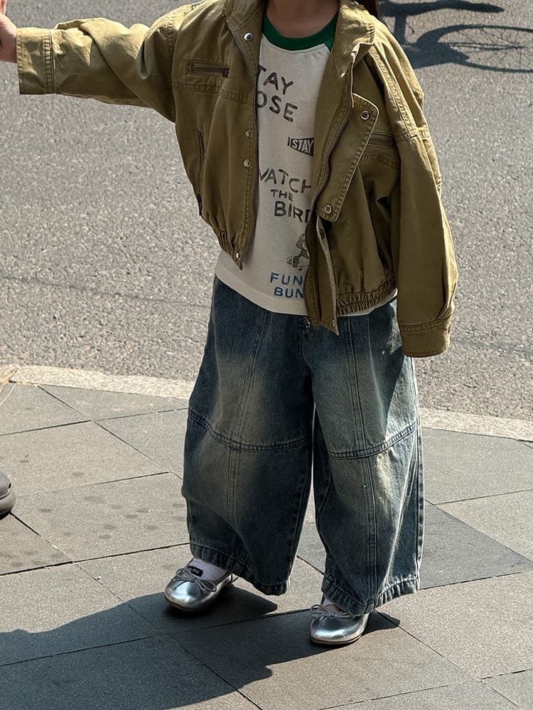 デニムパンツ 切替えステッチルーズデニムパンツジーンズ【mh0010567】