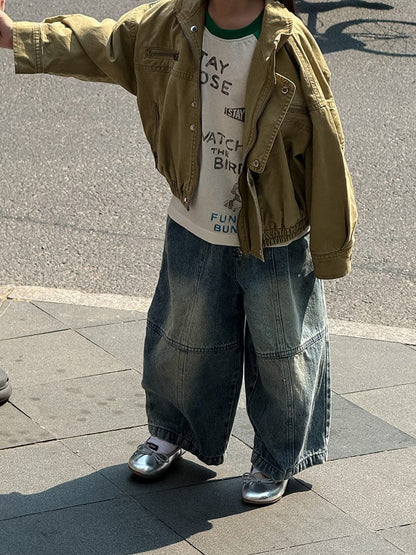 デニムパンツ 切替えステッチルーズデニムパンツジーンズ【mh0010567】