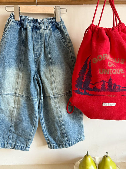 デニムパンツ 切替えステッチルーズデニムパンツジーンズ【mh0010567】