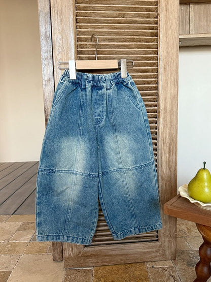 デニムパンツ 切替えステッチルーズデニムパンツジーンズ【mh0010567】