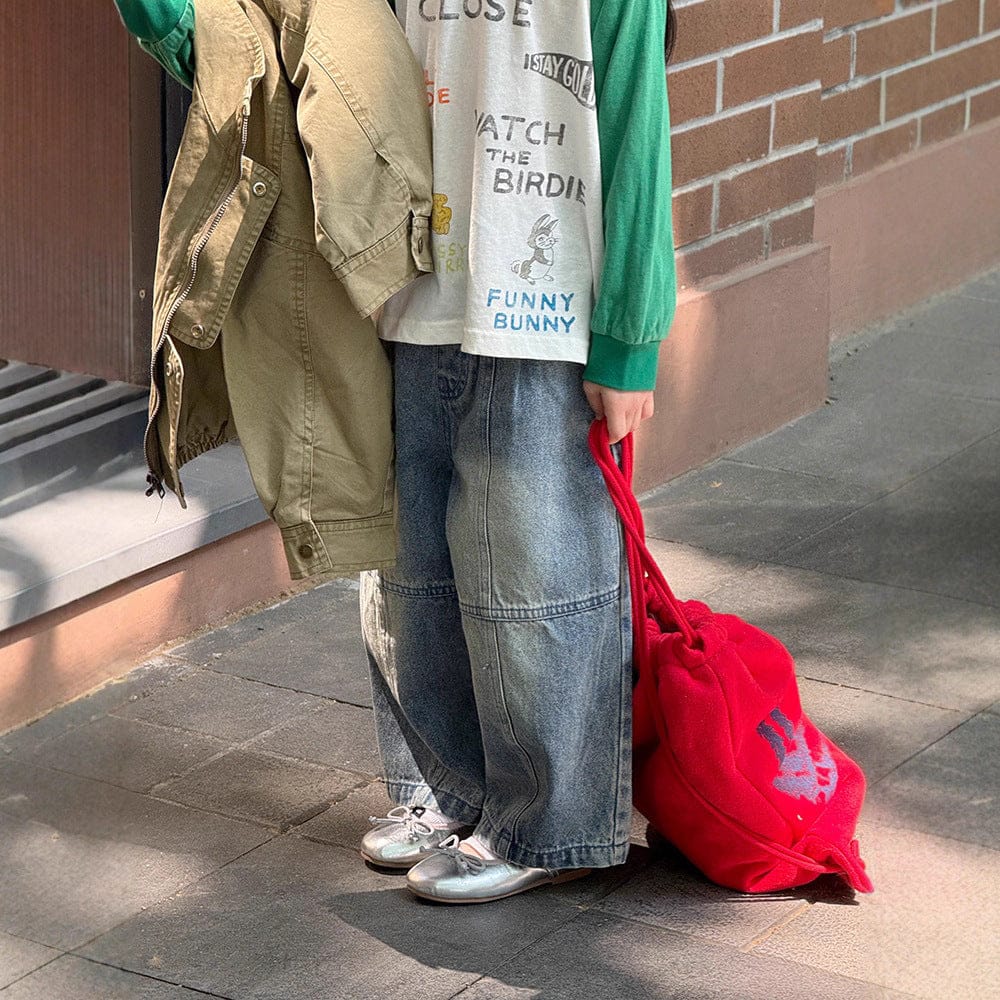 デニムパンツ 切替えステッチルーズデニムパンツジーンズ【mh0010567】