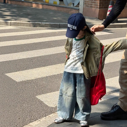 デニムパンツ 切替えステッチルーズデニムパンツジーンズ【mh0010567】