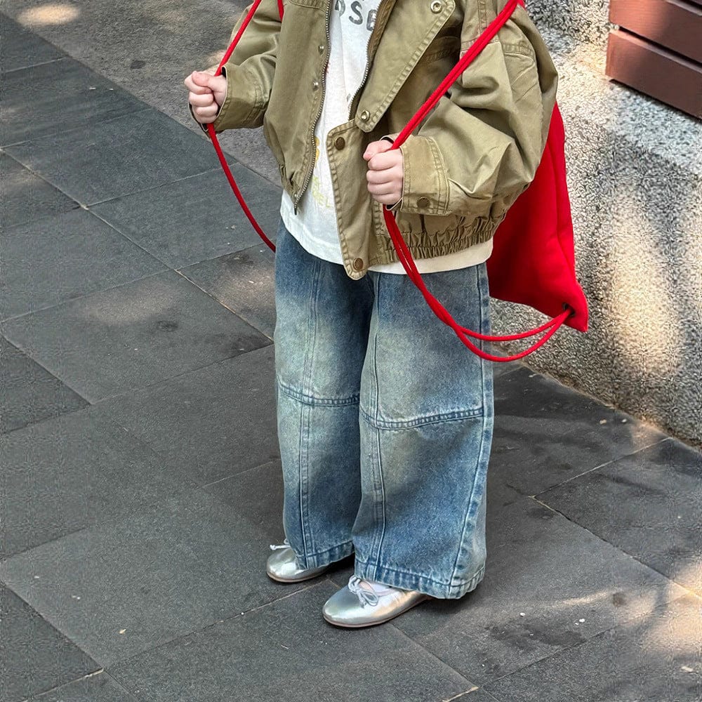 デニムパンツ 切替えステッチルーズデニムパンツジーンズ【mh0010567】