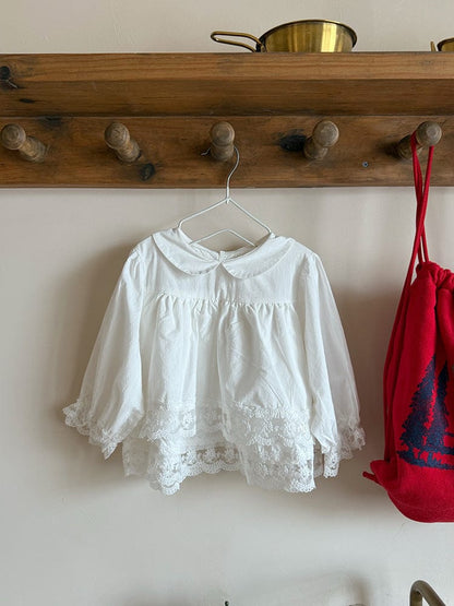 長袖シャツ・ブラウス 裾レース丸襟長袖ブラウス【mh0010572】