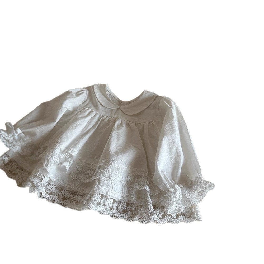 長袖シャツ・ブラウス 裾レース丸襟長袖ブラウス【mh0010572】