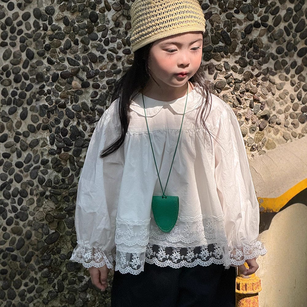 長袖シャツ・ブラウス 裾レース丸襟長袖ブラウス【mh0010572】