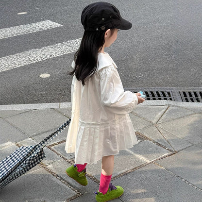 長袖ワンピース フラワー襟プリーツスカート長袖ワンピース【mh0010574】