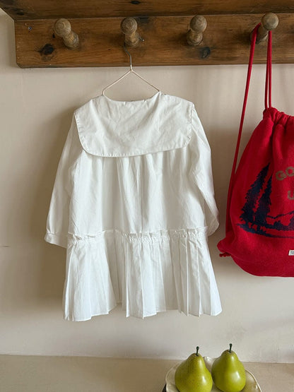 長袖ワンピース フラワー襟プリーツスカート長袖ワンピース【mh0010574】