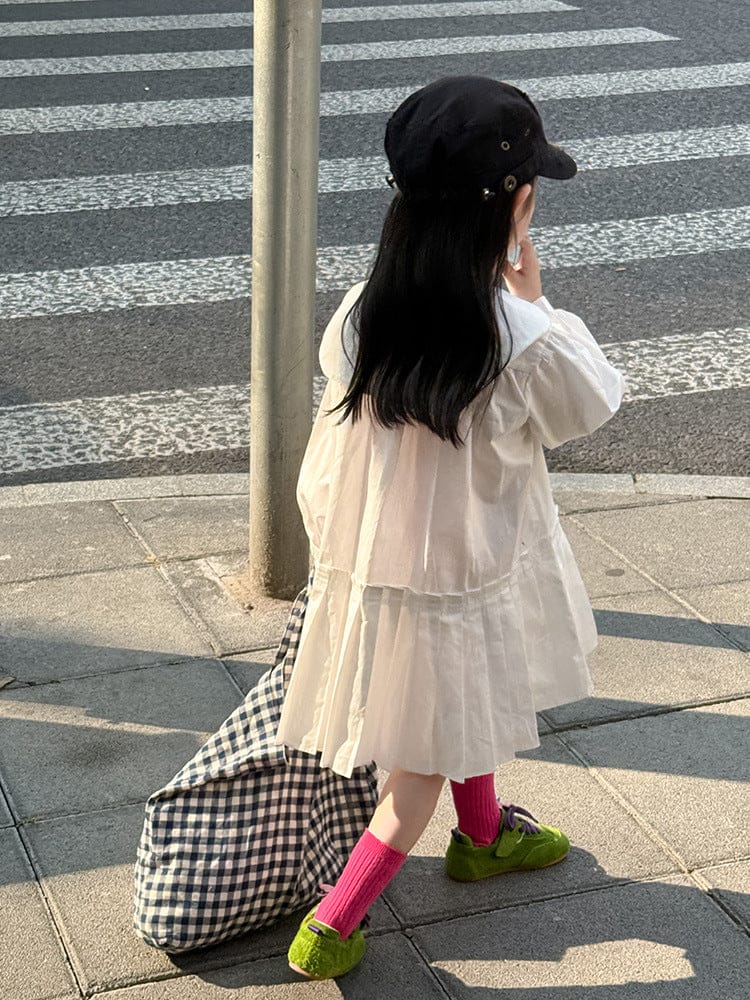 長袖ワンピース フラワー襟プリーツスカート長袖ワンピース【mh0010574】