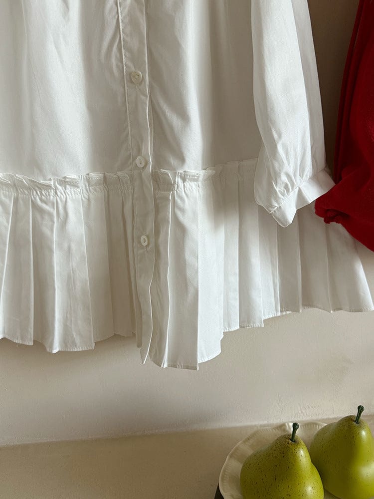 長袖ワンピース フラワー襟プリーツスカート長袖ワンピース【mh0010574】