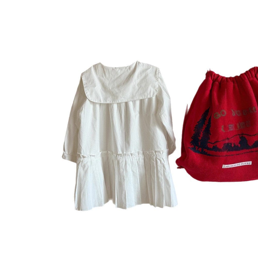 長袖ワンピース フラワー襟プリーツスカート長袖ワンピース【mh0010574】