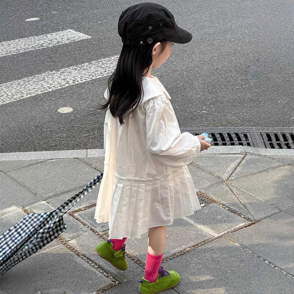 長袖ワンピース フラワー襟プリーツスカート長袖ワンピース【mh0010574】