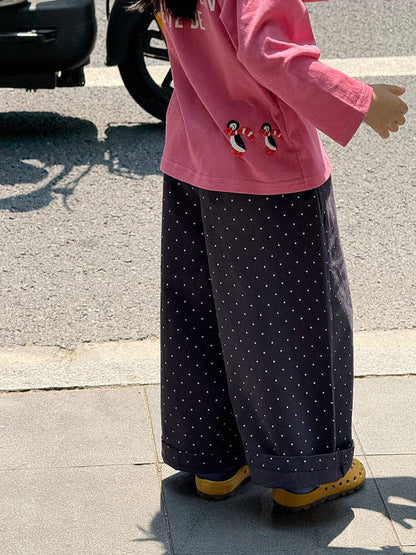 ロングパンツ・スウェットパンツ ピンドットロングワイドルーズパンツ【mh0010582】