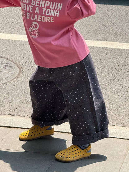 ロングパンツ・スウェットパンツ ピンドットロングワイドルーズパンツ【mh0010582】