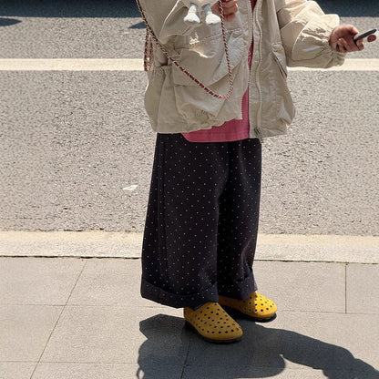 ロングパンツ・スウェットパンツ ピンドットロングワイドルーズパンツ【mh0010582】