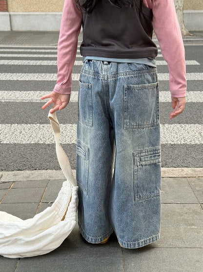 デニムパンツ カーゴポケットワイドルーズデニムパンツジーンズ【mh0010590】