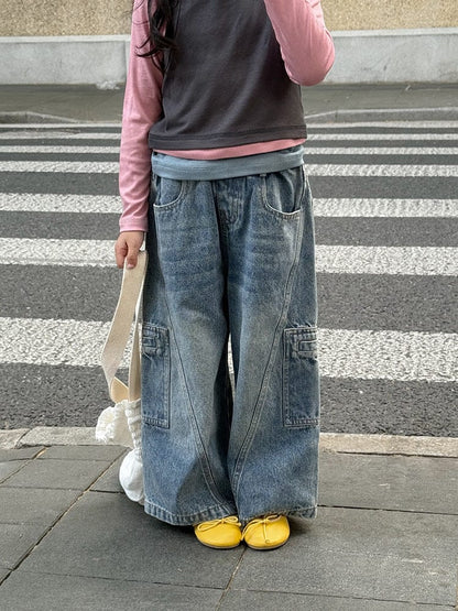 デニムパンツ カーゴポケットワイドルーズデニムパンツジーンズ【mh0010590】