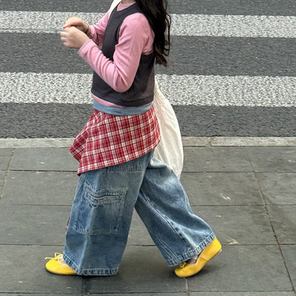 デニムパンツ カーゴポケットワイドルーズデニムパンツジーンズ【mh0010590】