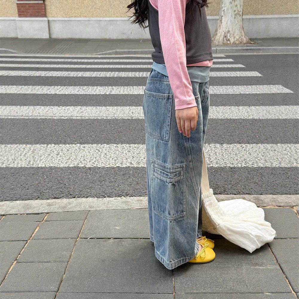 デニムパンツ カーゴポケットワイドルーズデニムパンツジーンズ【mh0010590】