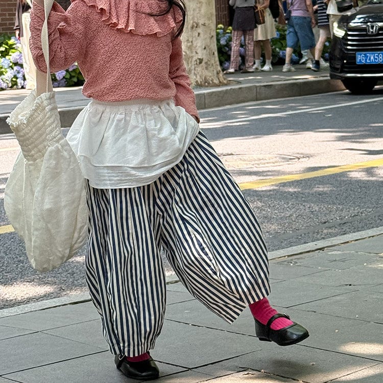 ロングパンツ・スウェットパンツ ストライプルーズワイドバルーンパンツ【mh0010591】