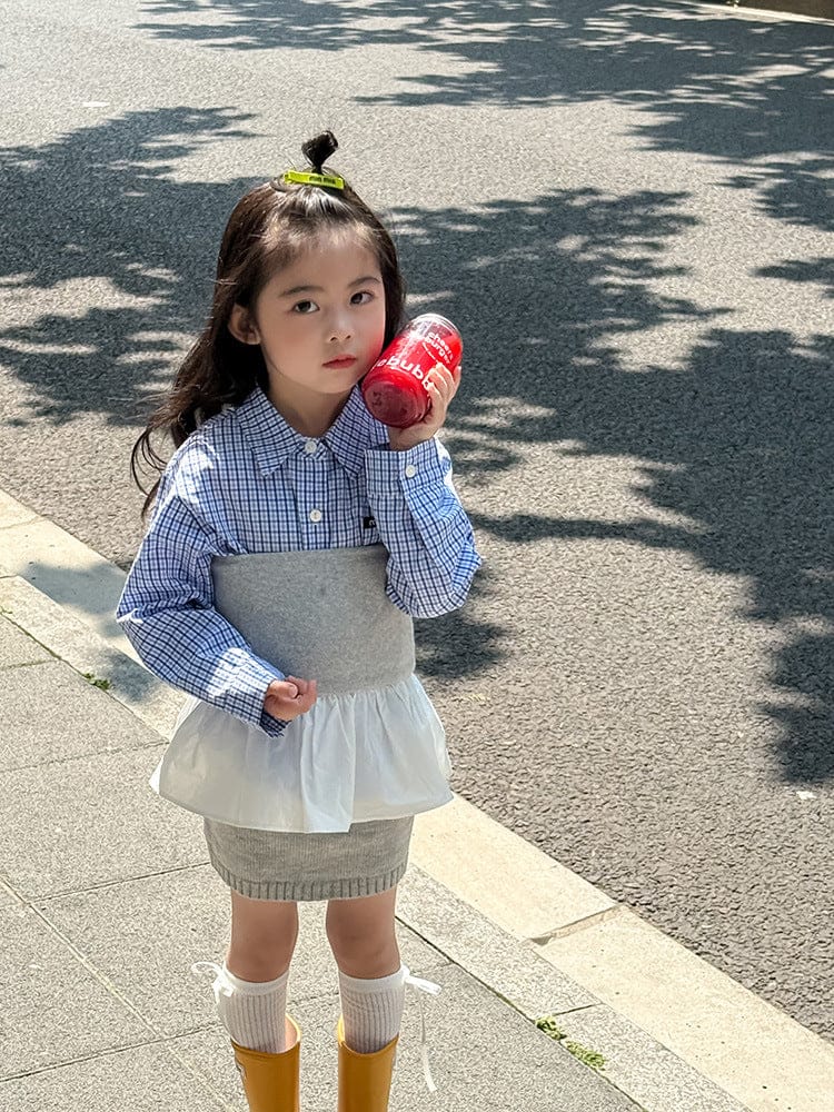 長袖セットアップ チェック長袖シャツ/裾フリルチューブトップ/ニットミニスカート【mh0010594】