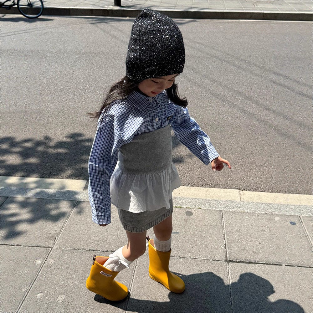 長袖セットアップ チェック長袖シャツ/裾フリルチューブトップ/ニットミニスカート【mh0010594】