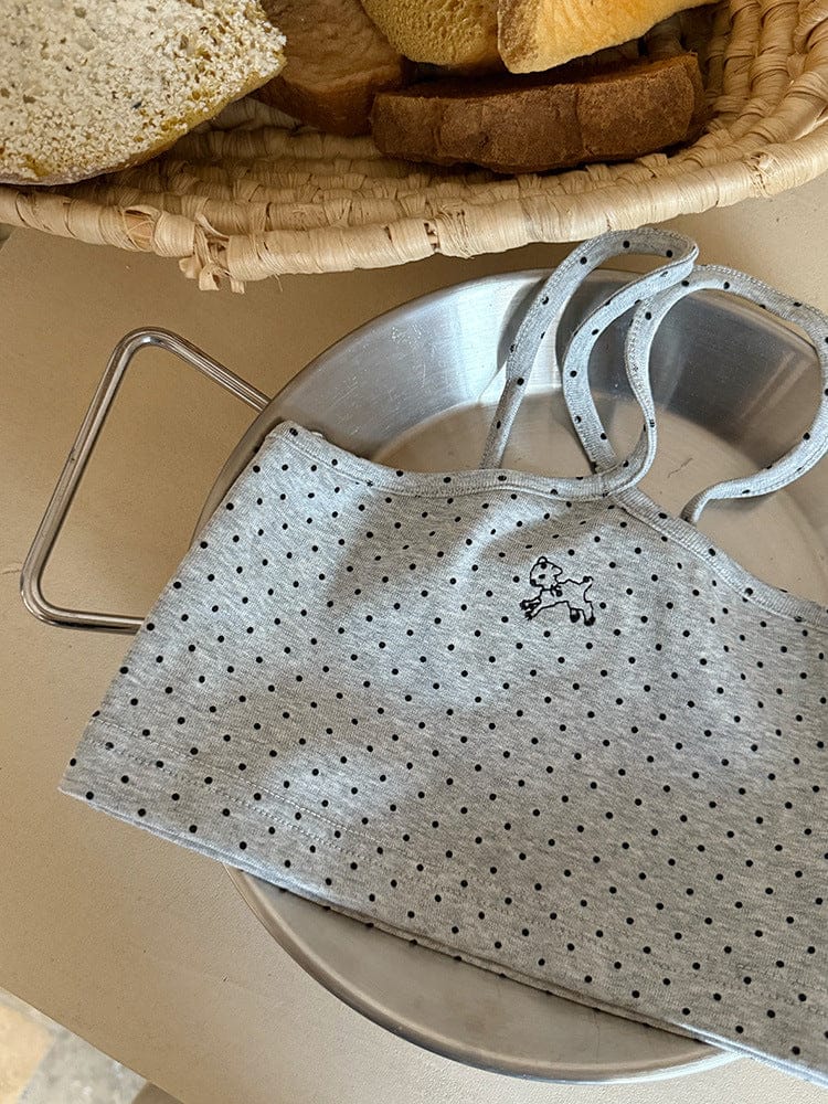 タンクトップ・キャミソール・ノースリーブトップス ピンドットホルターネックキャミベストトップス【mh0010595】