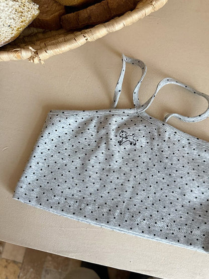 タンクトップ・キャミソール・ノースリーブトップス ピンドットホルターネックキャミベストトップス【mh0010595】