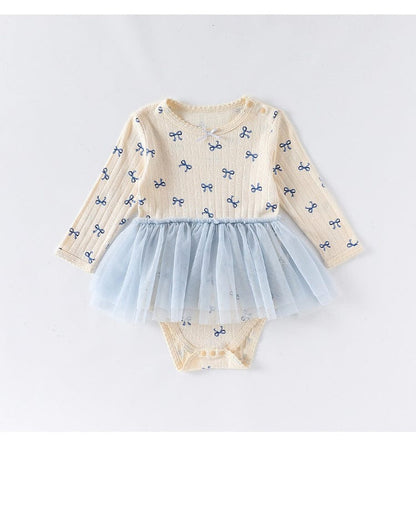 長袖ロンパース ハート/リボンチュールスカートドッキング長袖ロンパース【mh0010720】