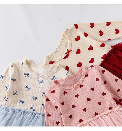 長袖ロンパース ハート/リボンチュールスカートドッキング長袖ロンパース【mh0010720】